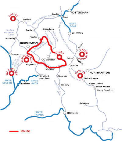 The Warwickshire Ring From Rugby 14 Nights.php cruising route map